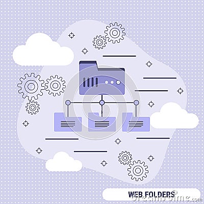 Web folders, data storage, networking flat design vector concept Vector Illustration