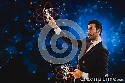 Concept of achievement,new ideas and innovation,creative and inspiration,business and industry in future,businessman use finger Stock Photo