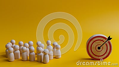 Concept of achieving goals by cooperating with team members with a human icon for customer focus target group and customer Stock Photo