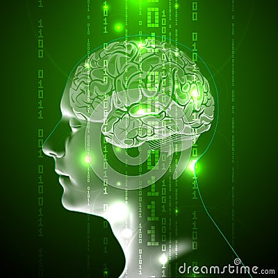 The Concept of Active Human Brain with Binary Code Vector Illustration