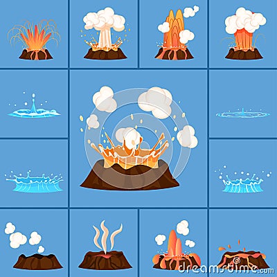 Concept of Active Volcano and Geyser in Action Vector Illustration