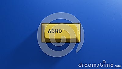 Concept of ADHD Attention Deficit Hyperactivity Disorder word on yellow button.close up button of keyboard, Stock Photo