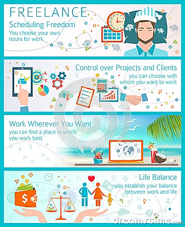 Concept of advantages of becoming a freelancer. Vector Illustration