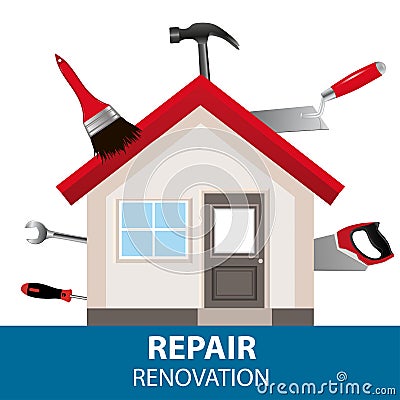 The concept for the advertising service home renovation. House o Vector Illustration