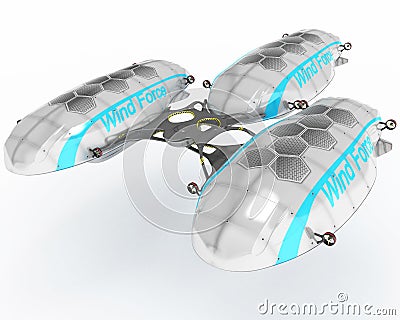 The concept of an airship for multifunctional use. Design project 3D illustration. Cartoon Illustration