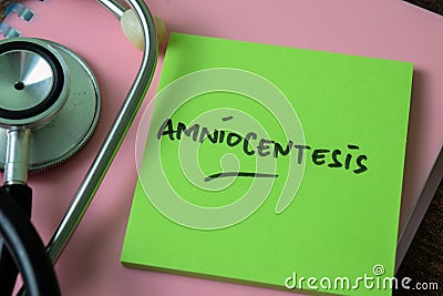 Concept of Amniocentesis write on sticky notes isolated on white background Stock Photo