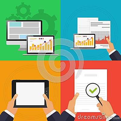 The concept of analyzing scan computer documents Vector Illustration