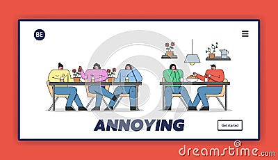 Concept Of Annoying In Communications. Website Landing Page. Annoying and Intrusive Admirer Vector Illustration
