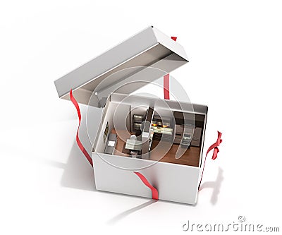 Concept apartment as a gift Kitchen interior in an open box 3d r Stock Photo
