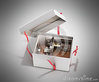 Concept apartment as a gift Kitchen interior in an open box 3d r Stock Photo