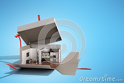 Concept apartment as a gift Kitchen interior in an open box 3d r Stock Photo
