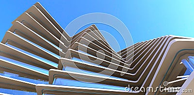 The concept of the apartment building of unusual form. Bottom view. Rotating facade. 3d rendering Stock Photo
