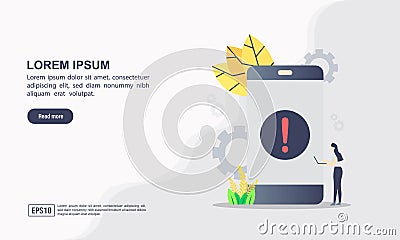 Concept of application error. Attention message bubble. Red alert warning of spam data, insecure connection, scam, virus Vector Illustration