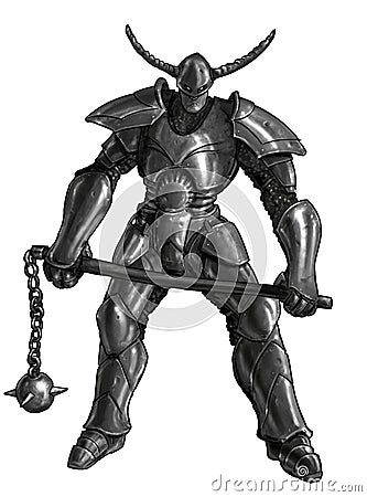 Concept Art Fantasy Painting of Warrior Knight in Full Armor and Flail Cartoon Illustration