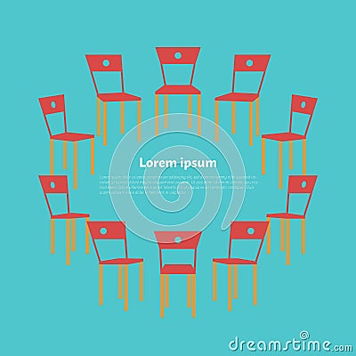 Concept art of group therapy, brainstorm meeting, chairs for sitting in circle, anonymous club. Isolated on white background Cartoon Illustration