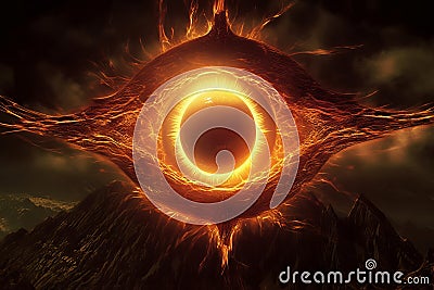 Concept art illustration of all seeing eye of Sauron from Lord of the Rings novel Generative AI. Cartoon Illustration