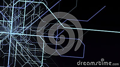 Concept of artificial intelligence and multiple choice. Animation. Abstract colorful straight lines appear in the center Stock Photo