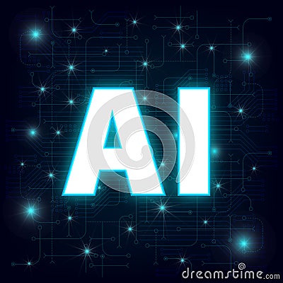 Concept Artificial Intelligence. Technology background in neon style. Smart network digital technology. AI. External glow. Vector Illustration