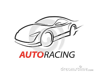 Concept auto racing car logo with supercar sports vehicle silhouette Vector Illustration