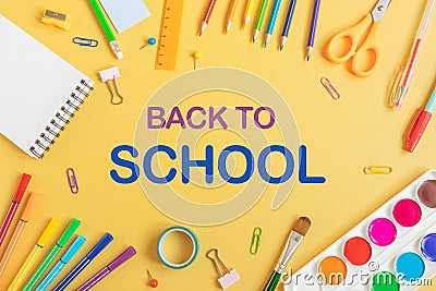 Concept back to school. School stationery flat lay Stock Photo