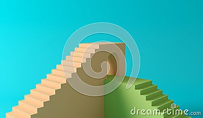 Concept background stairs and podium orange green. Cartoon Illustration