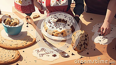 Baking Adventures Embracing National Chocolate Chip Cookie Day with an Illustrated Apron.AI Generated Stock Photo