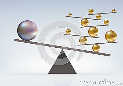 Symbol of impossible balance between balls of different calibres Stock Photo