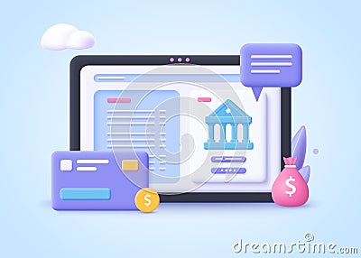 Concept of Banking Operation. Financial transactions, payments, online banking, money transfers and bank account. Vector Illustration