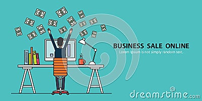 Concept banner business people earning for sale online Vector Illustration