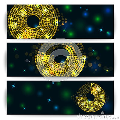 Concept of banner, flyer with abstract gold disco Vector Illustration