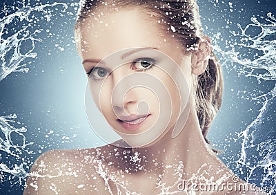 Concept beauty skin care, face of beautiful girl with splashes and water Stock Photo