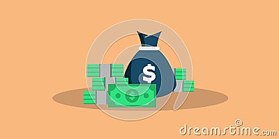 Concept big money. Big pile of cash. Hundreds of dollars. Vector isometric illustration. vector Cartoon Illustration