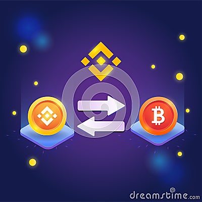 Concept of binance, exchange platform crypto, binance token with bitcoin token vector on dark background Vector Illustration