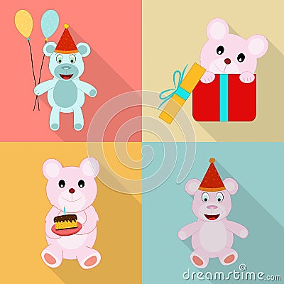 Concept of birthday icons with teddy. Stock Photo