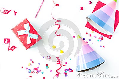 Concept birthday party top view on white background mock up Stock Photo