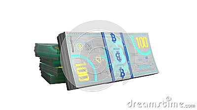 concept of bitcoin banknote money bills 3d render on white no sh Stock Photo