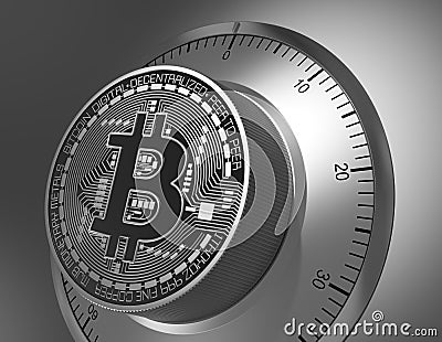 Concept Of Bitcoin Like A Safe Lock Stock Photo