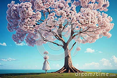 The Blooming Mind Tree.AI Generated Stock Photo
