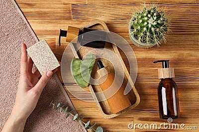 Concept of bodycare accessories, cosmetic and bathroom accessories Stock Photo