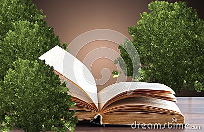 The concept of a book or a tree of knowledge with oak Stock Photo
