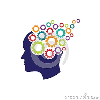 Concept of brain head with gears logo Vector Illustration