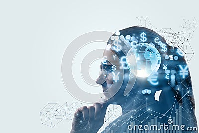 Concept of Brainstorming during foreign exchange transactions Stock Photo