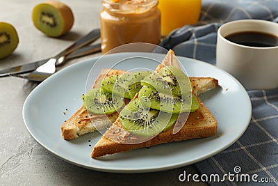 Concept of breakfast with toasts with avocado Stock Photo