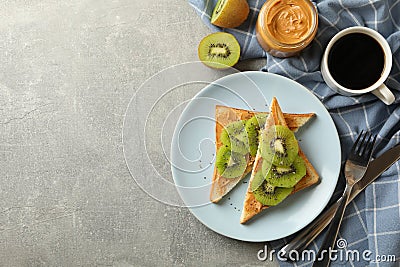 Concept of breakfast with toasts with avocado Stock Photo