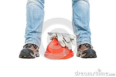 Concept of building with workman and safety equipment Stock Photo