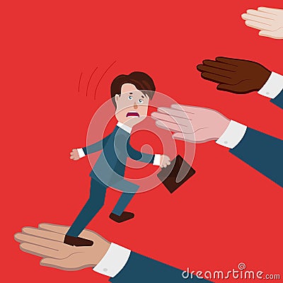 Concept of business collapse, team collapsed, deception,colleagues or partners did not help,no support,businessman goes Vector Illustration