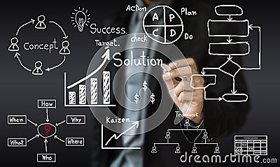 Concept business drawn aim for solution success on above Stock Photo