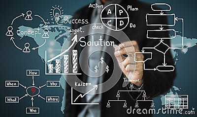 Concept business drawn aim for solution success on above Stock Photo