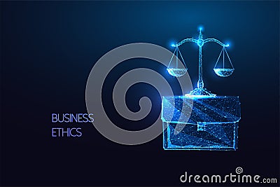 Concept of business ethics, core values in futuristic glowing low polygonal style on blue backgound Vector Illustration