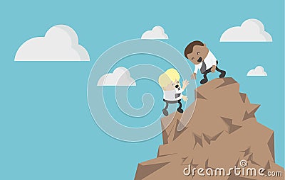 Concept business Help and assistance concept two businessman climbing on mountain and helping Vector Illustration